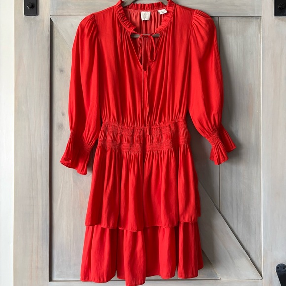Joie Dresses & Skirts - Joie Red Tiered Mini Dress with Smocked Waist
